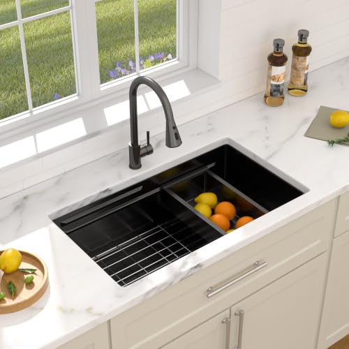 Dcolora 30"x19" Black Undermount Stainless Steel Kitchen Sink Workstation - color: Matte Black, size: 30"x19"