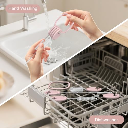 YOTIME 4in1 Standing Straw Cleaner Brush with Holder for Straws, Pink - style: Kids' Size | Pink