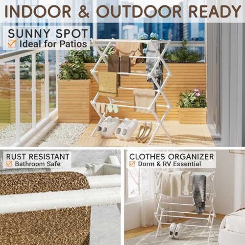 Extra Wide Foldable Clothes Drying Rack, Reinforced Joints - color: White, size: 35"W x 12"D x 35.5"H