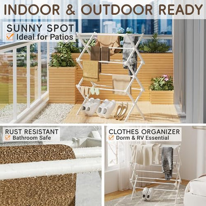 Extra Wide Foldable Clothes Drying Rack, Reinforced Joints - color: White, size: 35"W x 12"D x 35.5"H