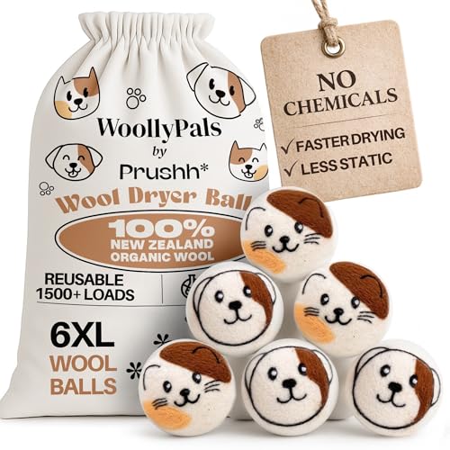 WoollyPals Wool Dryer Balls (6-Pack, XL Size)- 100% New Zealand Organic Wool - Sustainable & Eco-Friendly - Dry 1,000 Loads, Replaces Dryer Sheets, Reduces Static Cling, Reusable (Multi Colour) - color: Multi Colour