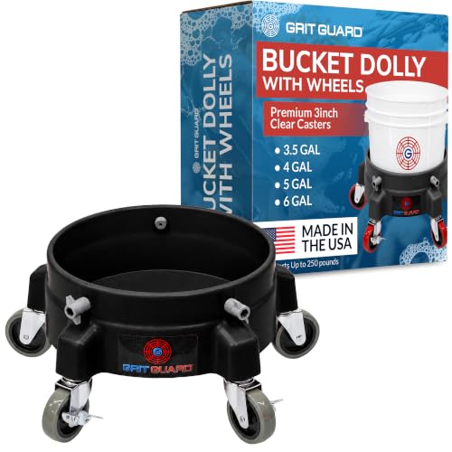 Grit Guard Bucket Dolly with Wheels - Rolling Detailing Wash Bucket with 5 Wheels and 2 Locking Casters Compatible with 2.5, 4, 5 and 6 Gallon Buckets (Black, 3" Grey Casters) - Made in the USA - color: Black, size: 3" Grey Casters