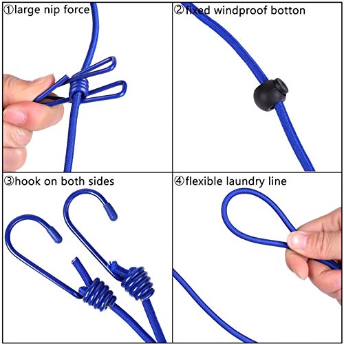 11ft Blue Windproof Clothesline with 12 Clips, Adjustable for Home, Travel & Outdoor Use