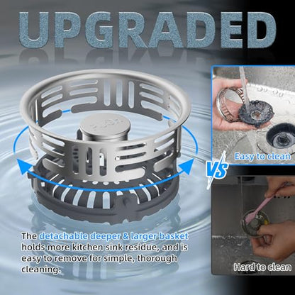 Hibbent 3 in 1 Kitchen Sink Drain Strainer, Metal Pop Up Stopper - color: Brushed Stainless Steel