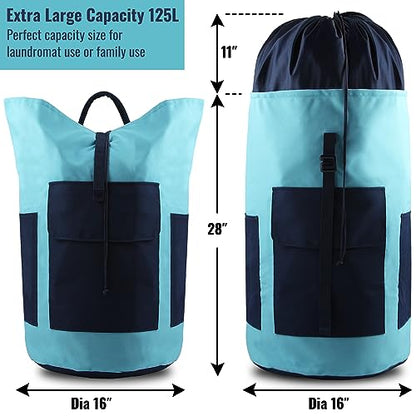 Laundry Bag Backpack 125L Extra Large, Heavy Duty 900D Coated Oxford Fabric, 3 Pockets Durable Travel Laundry Bags with Soft Padded Shoulder Straps for College Dorm, Apartment, Laundromat (Teal) - color: Teal