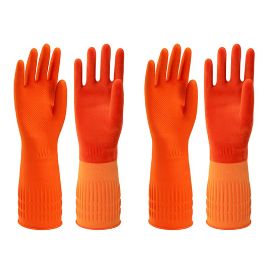 North Tower Rubber Dishwashing Cleaning Gloves Fleece Lined 2 Pairs Small - size: Small（38cm）