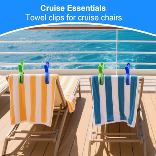 Large Beach Towel Clips for Beach Chair, 8 PCS Heavy-Duty Plastic Clothes Pins, Towel Clips for Beach Chairs Cruise-Keep Your Towel from Blowing Away, Vacation Beach Must Have Beach Chair Clips - color: Blue-green