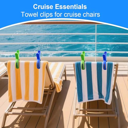 Large Beach Towel Clips for Beach Chair, 8 PCS Heavy-Duty Plastic Clothes Pins, Towel Clips for Beach Chairs Cruise-Keep Your Towel from Blowing Away, Vacation Beach Must Have Beach Chair Clips - color: Blue-green