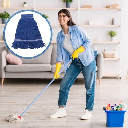 uxcell 6Pcs Commercial Mop Head Replacement, Cotton String Mop Head, Wet Cleaning Mop Head Refills for Home, Industrial Commercial Use, Blue - color: Blue