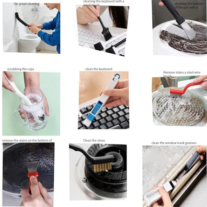 Narrow Crevice Cleaning Brush and Scraper Tools Set 14 Pcs Hard Bristle Gap Cleaning Supplies Brushes Small Spaces Sink Kitchen Bathroom Toilet Grout Shower Window Track Tub Faucets Cup