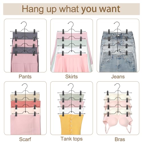 TOPIA HANGER 4 Tier Metal Skirt Hangers with Clips 80% Space Saving 2 Pack - color: All Black, size: 2 Pack