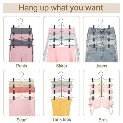 TOPIA HANGER 4 Tier Metal Skirt Hangers with Clips 80% Space Saving 2 Pack - color: All Black, size: 2 Pack