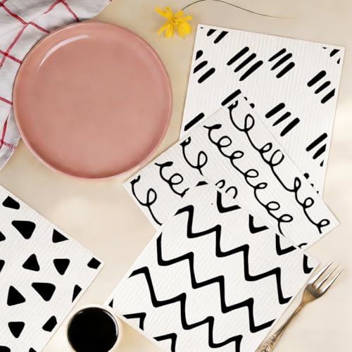 6 Pack Swedish Dishcloths Black White Kitchen Towels 18 - color: Multi 1521