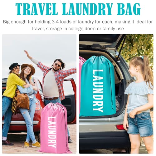 Fiodrimy 2 Pack XL Travel Laundry Bag, Machine Washable Dirty Clothes Organizer, Large Enough to Hold 4 Loads of Laundry, Easy Fit a Laundry Basket (Pink+Blue, 24" x 36") - color: Pink+Blue, size: 24" x 36"