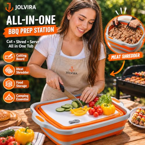 Collapsible BBQ Prep Tub with Lid & meat claws – 8L Multifunctional Food & Meat Prep Basin for Vegetables, Fruits, Washing, Storage and Outdoor Cooking