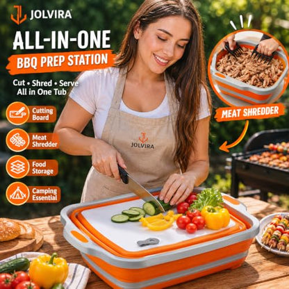 Collapsible BBQ Prep Tub with Lid & meat claws – 8L Multifunctional Food & Meat Prep Basin for Vegetables, Fruits, Washing, Storage and Outdoor Cooking