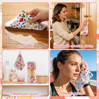 IANFEPH 36 Pack Reusable Paper Towels Roll, Washable Paperless Cotton Cloth Kitchen Towel 9.8" x 11" Absorbent Flannel Reusable Cleaning Dishcloth for Home Bathroom - color: Floral