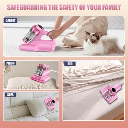 Teant Mattress Bed Vacuum Cleaner, 16 kPa Suction & 253.7nm UV-C, MV-Pink - color: Pink