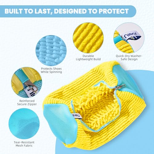 Shoe Washing Machine Bag 2pcs Yellow - Reusable Shoe Laundry Bags for Washer & Dryer, 360 Deep Clean for Sneakers, Tennis Shoes, Slippers, Durable, Quiet Operation, Protects Shoes, Versatile Use - color: Yellow