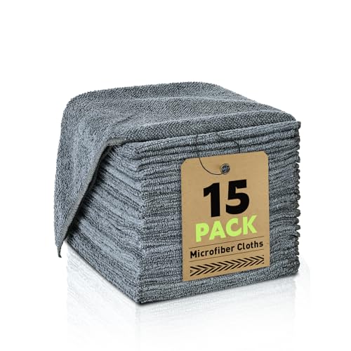 Microfiber Cleaning Cloths Bulk-15 Pack, Gray Microfiber Towels for Cars - color: Grey, size: 15P