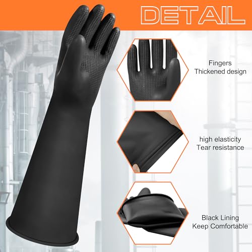 18" Chemical Resistant Gloves, Black Heavy Duty Rubber Gloves - color: 18 Inch