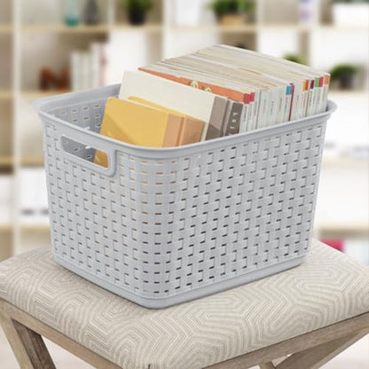 Sterilite Tall Weave Basket, Rectangular Plastic Décor Bin, Gray, 6 Pack - size: 6 Pack
