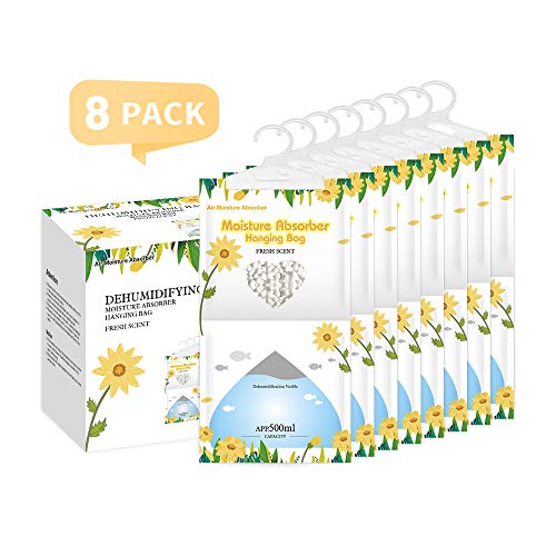 CANAGER Hanging Moisture Absorber, Fresh Scent Moistureproof Hanging Bag, Hanging Closet Dehumidifier Bags(8 packs), Moisture Absorb 12.5 oz - color: Yellow