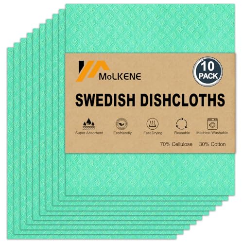 MoLKENE Swedish Dishcloths for Kitchen, 10 Pack Reusable Paper Towels - color: 10 Pack Green, size: 10 Pack