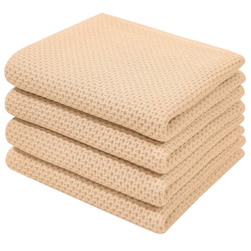 Homaxy 100% Cotton Waffle Weave Kitchen Dish Towels 4-Pack, Apricot - color: Apricot, size: 13 X 28 - 4 Pack