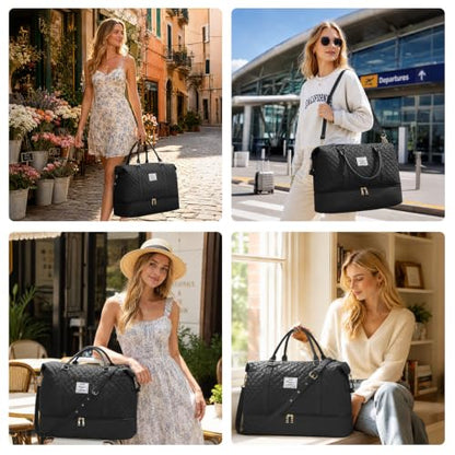 Large Travel Duffle Bag Carry on Weekend Bag with Shoes Compartment Gym Bags for Travel Women Men Waterproof Business Work Overnight Trips Sport Hospital Airplane Travel Essentials Black - color: A17-Black