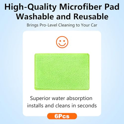 Windshield Cleaner Tool with 6 Reusable Magic Fiber Pads & Spray Bottle