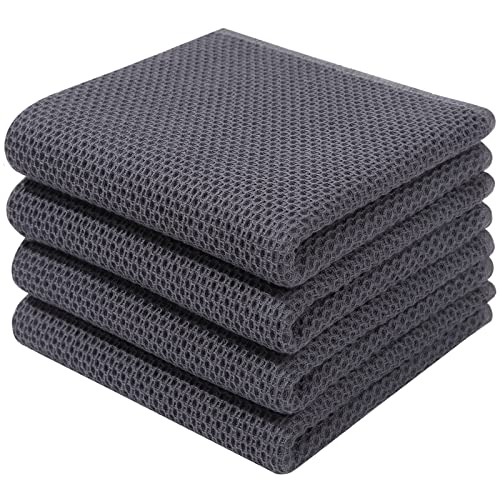 Homaxy 100% Cotton Waffle Weave Kitchen Dish Towels 4-Pack, Dark Grey - color: Dark Grey, size: 13 X 28 - 4 Pack
