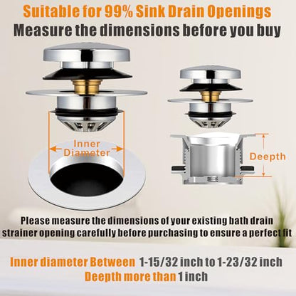 Artiwell Tub Drain, 2 in 1 Pop-up Bathtub Plug with Hair Catcher - color: Chrome Plated