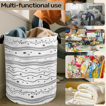 Grey Lines Laundry Basket - Heavy Duty 60L Dirty Clothes Organizer, Water Resistant Foldable Hamper for Men Women - color: Modern Gray Lines
