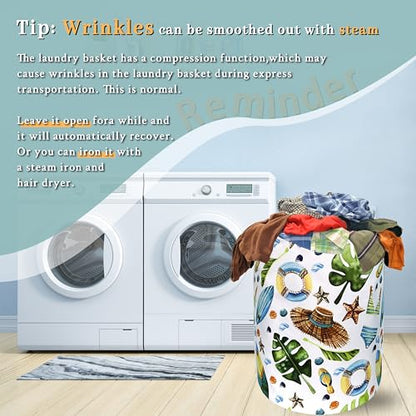 Funny Hawaii Print Laundry Basket Oxford Cloth Foldable Hamper 18.9x16.5 In - color: Fun Hawaiian Beach Elements