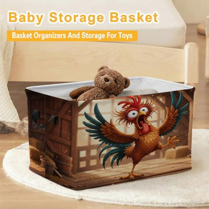 Chickens Laundry Hamper 56L Farms Storage Bin Clothes Basket with Handles - color: Chicken