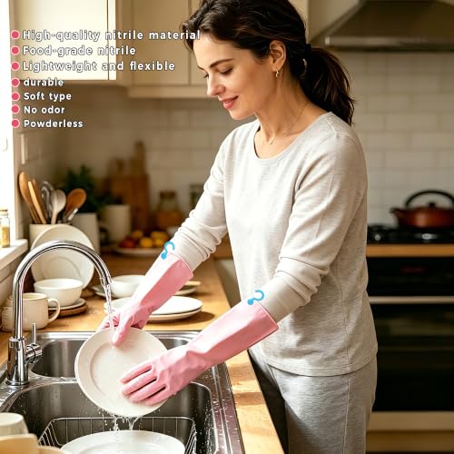 Dishwashing Gloves Reusable Cleaning Gloves Durable and Comfortable with Hooks, Pink, Purple, Green, 3 Pairs - size: Small