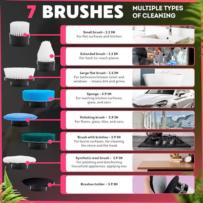 7-in-1 Electric Bathroom Scrubbing Brush, 2500 mAh. Pack of 12 Telescopic Bathtub Scrubber with Long Handle. Electric Bathtub Scrubber. Portable Power Brush for Cleaning Bathroom, Kitchen, Car