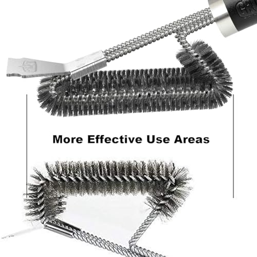 GRILLART Grill Brush and Scraper BBQ Brush for Grill, Safe 18" Stainless Steel Woven Wire 3 in 1 Bristles Grill Cleaning Brush, BR-4516 - size: 18 Inch