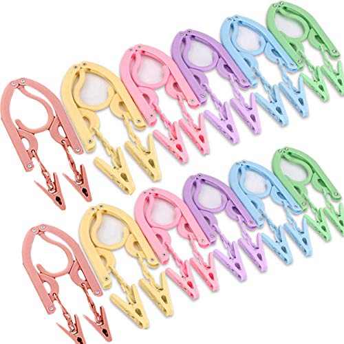 YOUOWO 12Pcs Travel Hangers Multicolor with 24Pcs Clips,Portable Foldable - size: 12 Pack Hanger without Clothesline