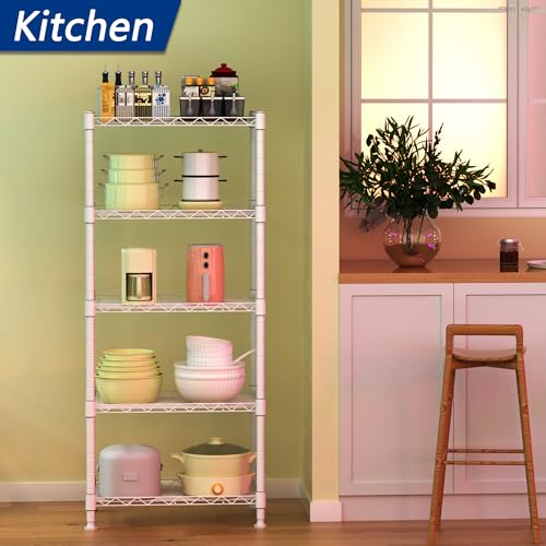 REGILLER 5-Wire Shelving Metal Storage Rack Adjustable Shelves,Standing Storage Shelf Units for Laundry Bathroom Kitchen Pantry Closet(White,11.8" D x 16.6" W x 53.5" H) (Pack of 2) - color: White, size: 5tier 11.8"D x 16.6"W x 53.5"H (Pack of 2)