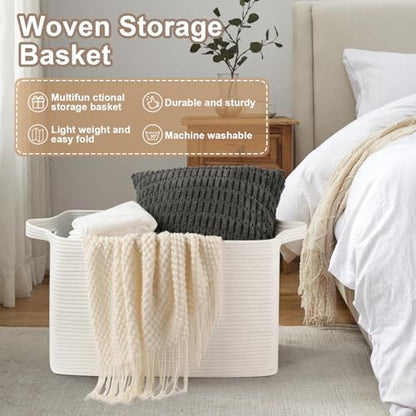 OIASKET 95L Extra Large Blanket Basket, 24" x 16.9" x 14.2" Woven Basket - color: White, size: 24"x16.9"x14.2"