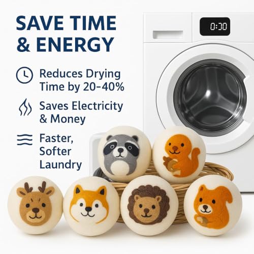 Laundry Wool Dryer Balls | Natural Fabric Softener – Reusable, Eco-Friendly, Reduces Drying Time – Wool Balls Replaces Dryer Sheets - 3 XL Pack - Laundry Balls for Dryer - color: Animals (Type 2) 3xl
