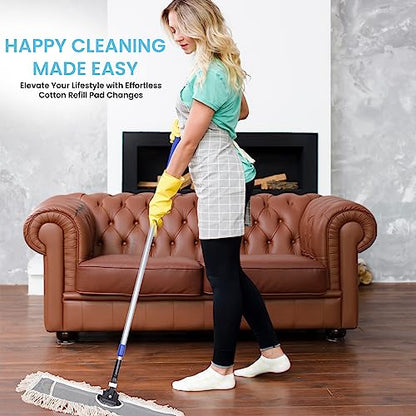 24" Industrial Cotton Floor Dust Mop with adjustable Steel Handle - Commercial Mops for Hardwood, Tiles, Laminate, Vinyl, Garage epoxy, Bamboo surface cleaning and Flooring Push Dust Broom - size: 24 Inch (Pack of 1)