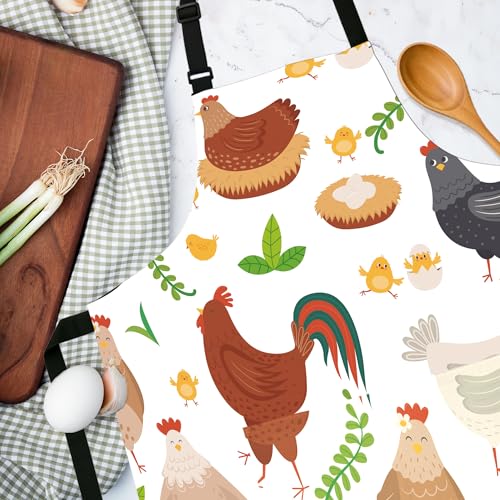 Adjustable Baking Aprons for Women - Cooking Aprons for Women with Pockets, Perfect for Baking Cooking Gradening - color: Chicken White