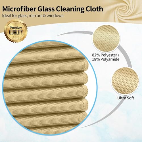 Microfiber Cleaning Cloth - 6 Pack Glasses Cleaning Cloth, 16" x 14" Window Cleaning Rags, Streak Free Lint Free Polishing Cloths Wipes for Eye Glass, Stainless Steel, Windshield, Beige - color: Beige, size: 16" x 14"