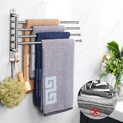 NearMoon Swivel Towel Rack, 13.8" Thicken 304 Stainless Steel 4-Arm Towel Bar, Space Saving Wall Mounted Towel Holder with Hook, Rustproof Swing Out Towel Hanger for Bathroom, Kitchen (Chrome Finish) - color: Chrome Finish, size: 13.8 Inch-Round