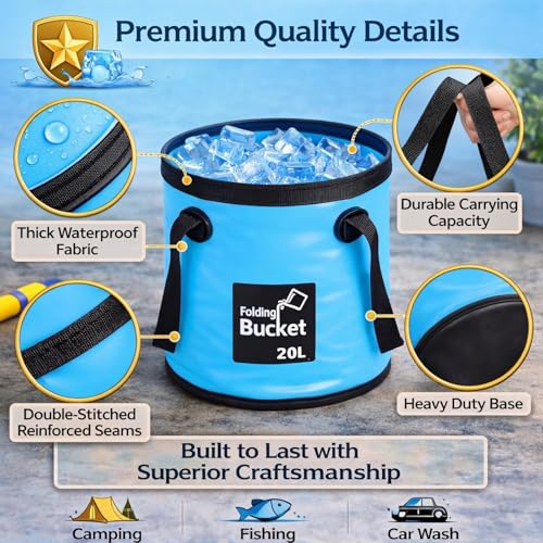 Tessco for You 3 Pcs 5 Gallon Collapsible Bucket with Handle - color: Blue, Orange, Black