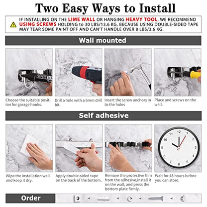 AceMining Broom Holder Wall Mount, 5 Racks 4 Hooks Heavy Duty Mop Organizer - color: 5 Racks & 4 Hooks (Silver) - 1 Pack