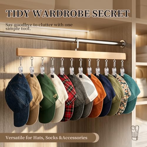 2 Pack Wooden Pants Hangers with 12 Clips, Space Saving Hanging Closet Organizer, Multi-Purpose Hanger for Leggings, Socks, Underwear, Bras, Towels, Closet Storage Solution (Natural) - color: Natural